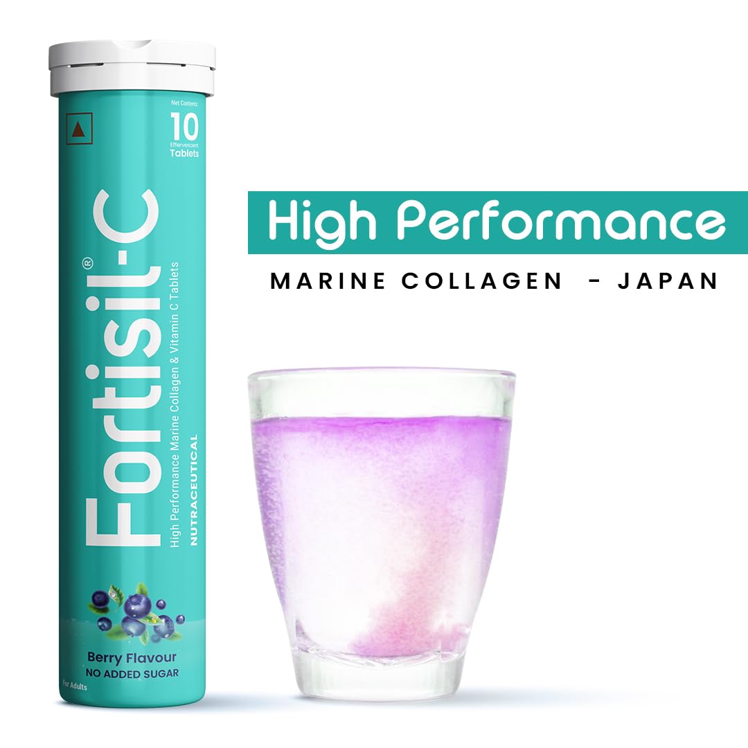 Fortisil C- High Performance Marine Collagen Effervescent Tablets | Vitamin C 65 mg | Skin Firmness & Hydration | 10 Tablets