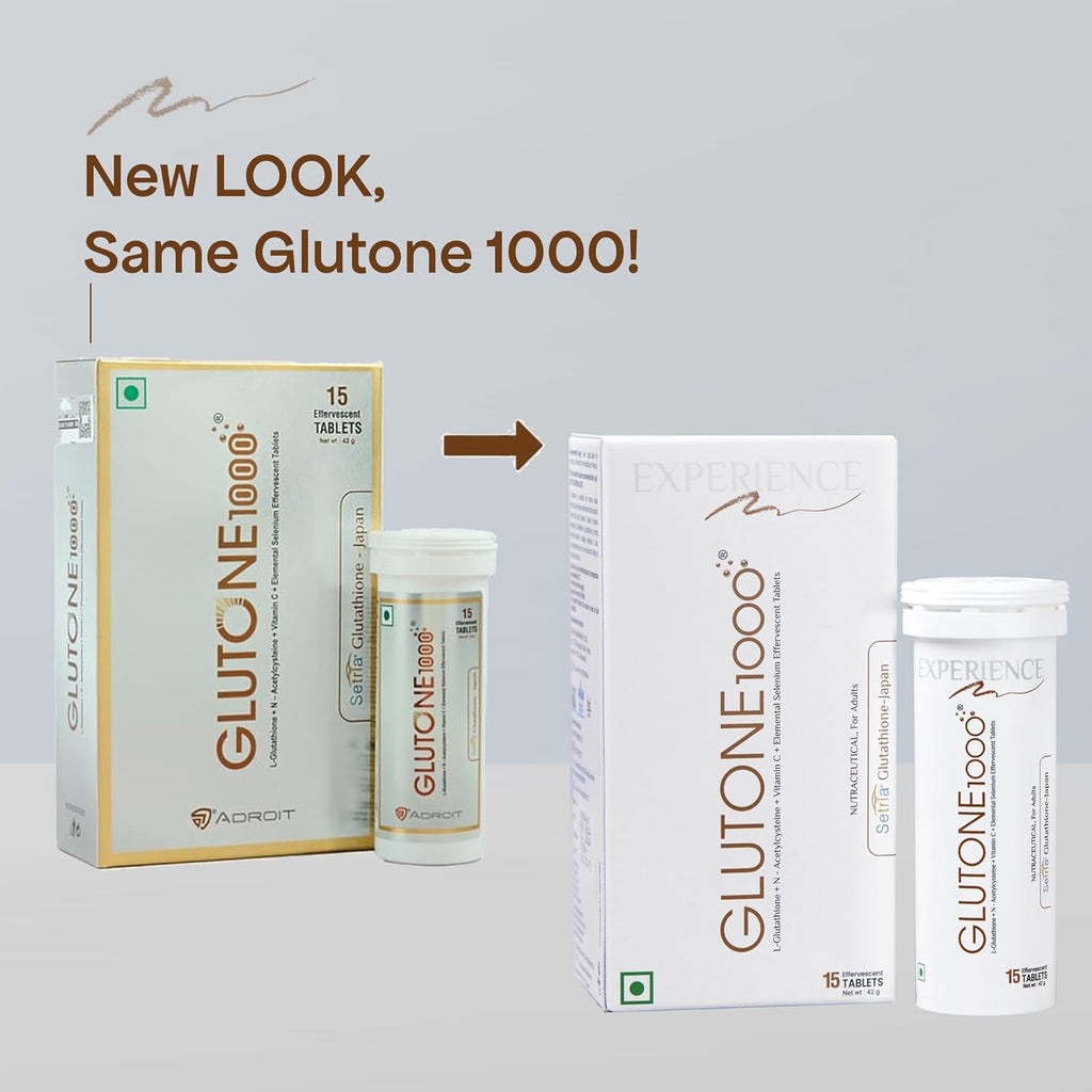 GLUTONE 1000 Setria L-Glutathione Effervescent Tablets | Vitamin C 40Mg | For Radiant Glow | Evens Skin Tone | 15 Tablets